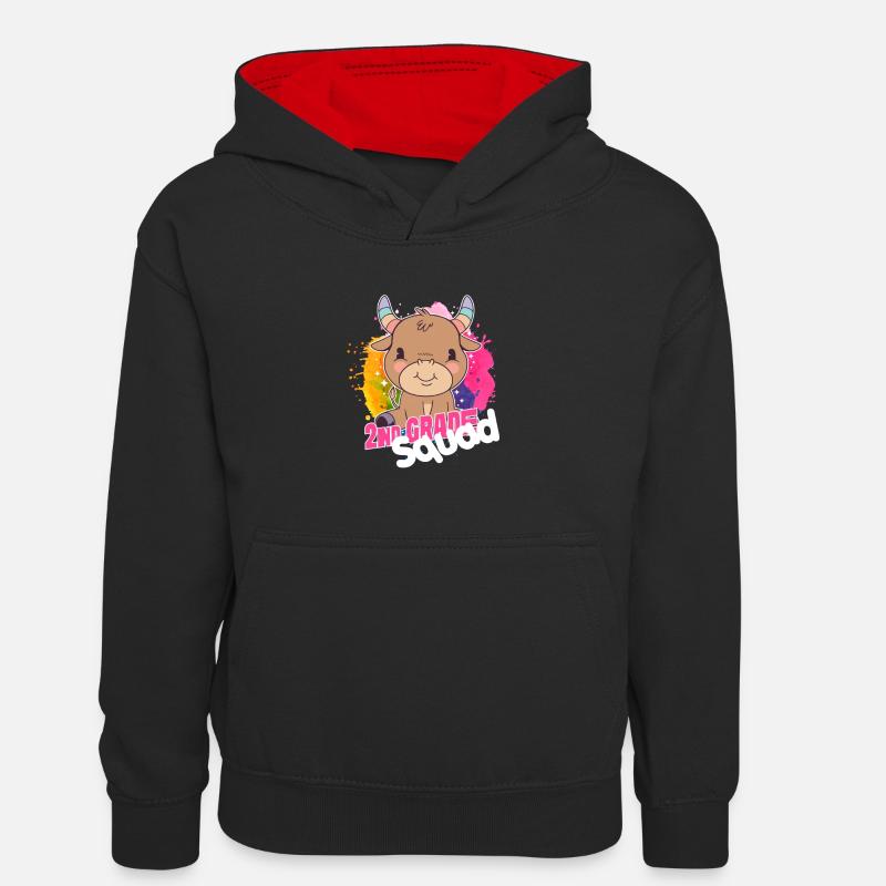 2nd Grade Squad, Second Grader - Kinder Kontrast-Hoodie - Schwarz/Rot