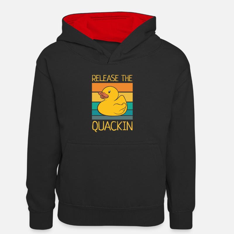 Libérez le Quackin Rubber Duck Yellow Retro Ducky - Sweat à capuche contrasté Enfant - noir/rouge