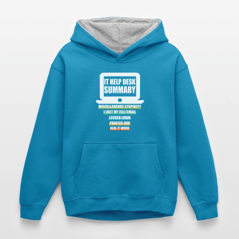 Funny IT Help Desk Tech Support Help Desk Computer Kids’ Contrast Hoodie