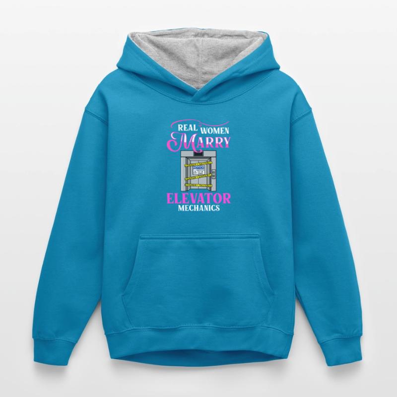 Elevator Elevator System Technician Woman Elevator Elevator Kids’ Contrast Hoodie