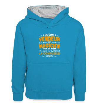 Vendeur | Vendeur pas Magicien | Meilleur Vendeur - Sweat à capuche contrasté Enfant - bleu paon/gris chiné - Devant