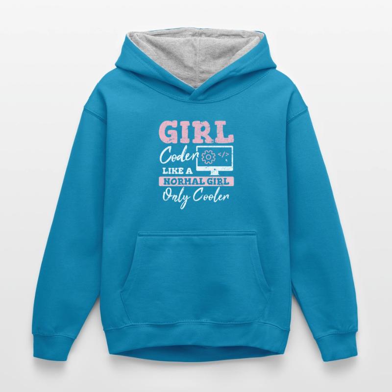 Funny Girl Coder Computer Programming Code Web Dev Kinder Kontrast-Hoodie
