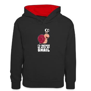 Ich Bin Lieber Bei Meiner Schnecke - Kinder Kontrast-Hoodie - Schwarz/Rot - Vorne