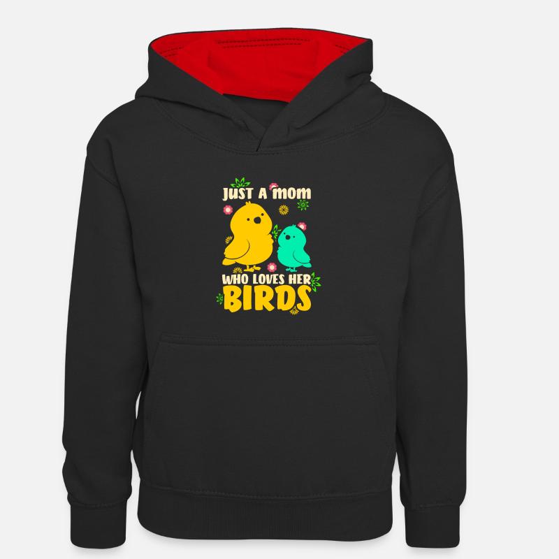 Oiseau Mère Oiseaux Mère Amour - Sweat à capuche contrasté Enfant - noir/rouge
