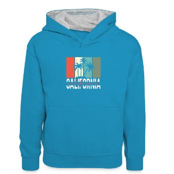 Californie Soleil d’été Palm Beach Eau - Sweat à capuche contrasté Enfant - bleu paon/gris chiné - Devant