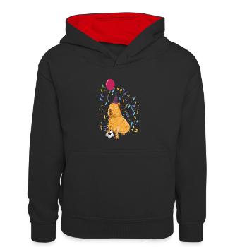 Capybara Geburtstag - Kinder Kontrast-Hoodie - Schwarz/Rot - Vorne