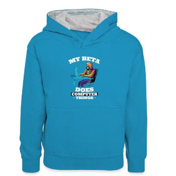 Mein Beta macht Computerdinge Programmierer - Kinder Kontrast-Hoodie - Pfauenblau/Grau meliert - Vorne
