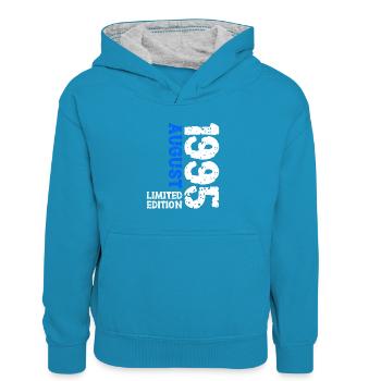 1995 August Limited Edition 28. Geburtstag Outfit - Kinder Kontrast-Hoodie - Pfauenblau/Grau meliert - Vorne