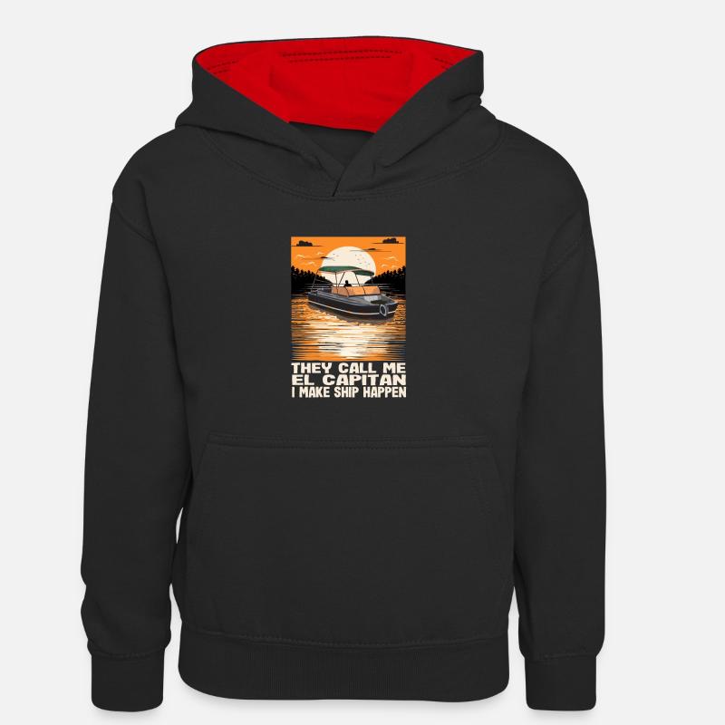 Ils m’appellent El Capitan Je fais du navire drôle - Sweat à capuche contrasté Enfant - noir/rouge