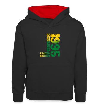 1995 Dezember Limited Edition 28. Geburtstag Deko - Kinder Kontrast-Hoodie - Schwarz/Rot - Vorne