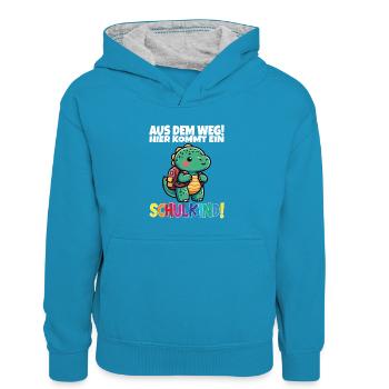Écolier 2024 entrant à l'école - Sweat à capuche contrasté Enfant - bleu paon/gris chiné - Devant
