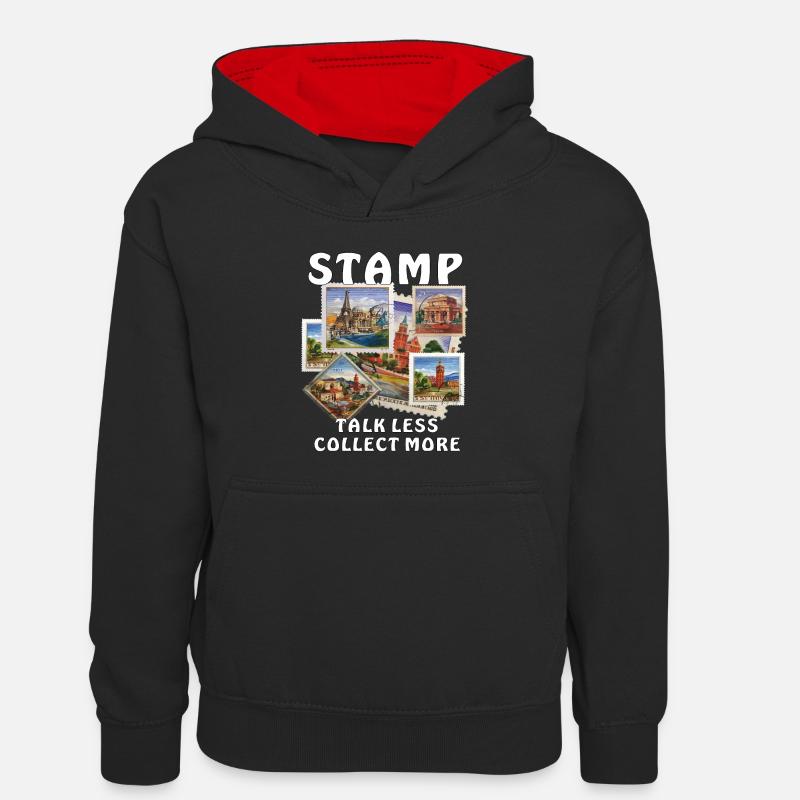 TIMBRE PARLER MOINS COLLECTIONNER PLUS - Sweat à capuche contrasté Enfant - noir/rouge