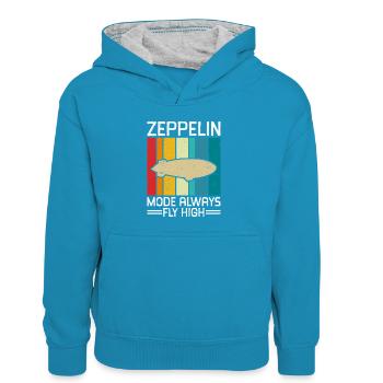 Vintage Zeppelin Airship 70 Years - Kids’ Contrast Hoodie - peacock blue/heather grey - Front