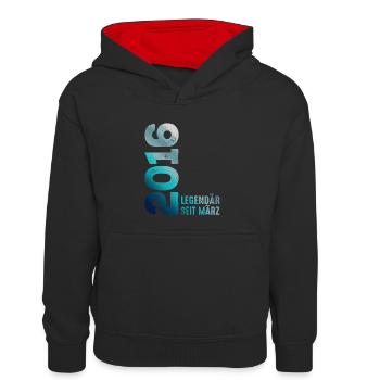 Legendär Seit März 2016 März 2016 Geburtstag 2016 - Kinder Kontrast-Hoodie - Schwarz/Rot - Vorne