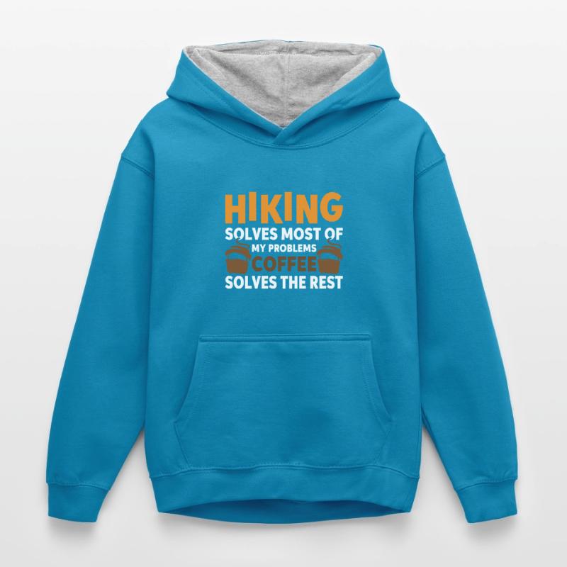 Hiking solves most problems that coffee solves Kids’ Contrast Hoodie