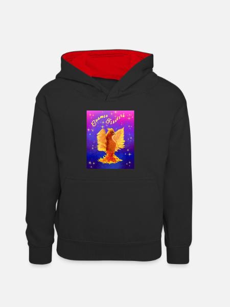 An Orange Cosmic Cyber Bird - Kids’ Contrast Hoodie - black/red