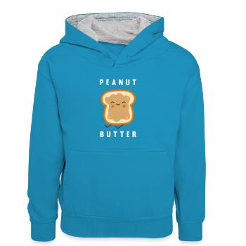 Pâte d’arachide - Sweat à capuche contrasté Enfant - bleu paon/gris chiné - Devant