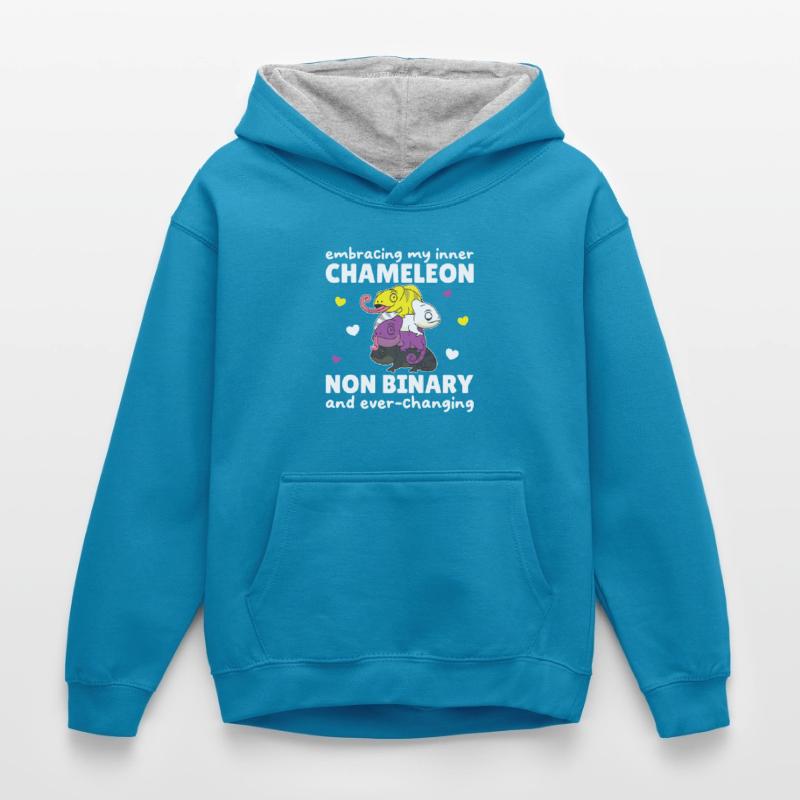 Nonbinary Chameleon Flag Pride LGBTQ Non Binary Kids’ Contrast Hoodie