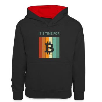 Bitcoin - Kinder Kontrast-Hoodie - Schwarz/Rot - Vorne