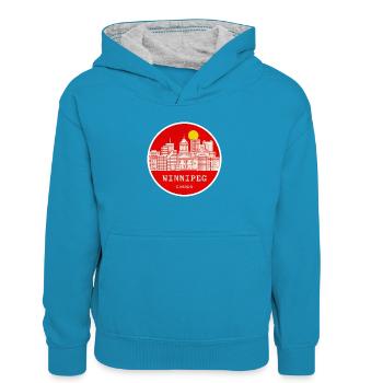 Winnipeg Stadtsilhouette Kreis - Kinder Kontrast-Hoodie - Pfauenblau/Grau meliert - Vorne