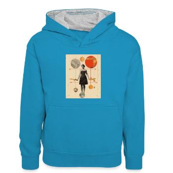 Schütze - Kinder Kontrast-Hoodie - Pfauenblau/Grau meliert - Vorne