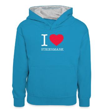 J’AIME LA STYRIE - Sweat à capuche contrasté Enfant - bleu paon/gris chiné - Devant