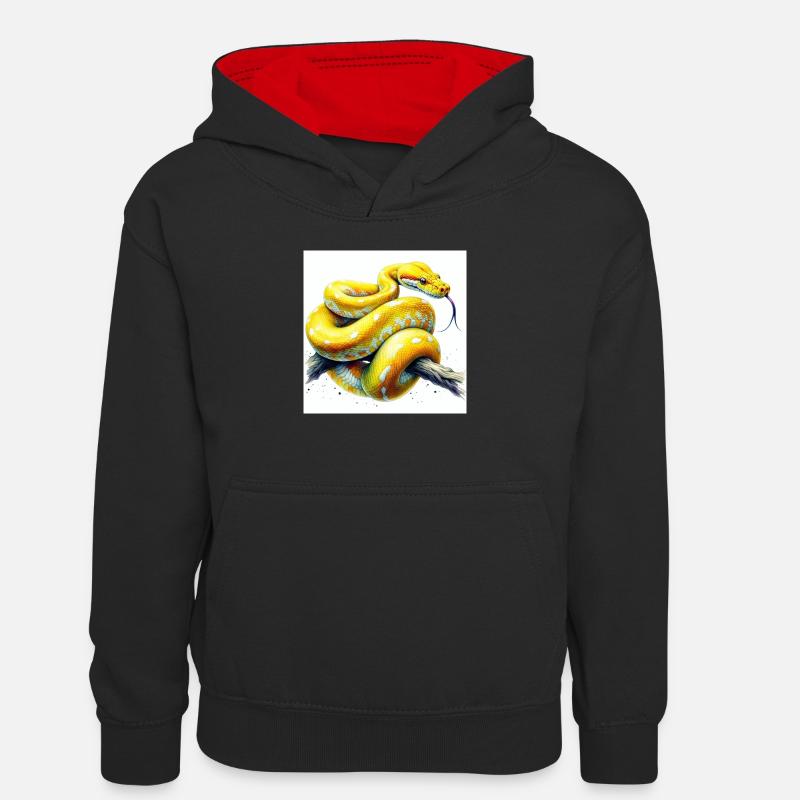 Yellow python - Kids’ Contrast Hoodie - black/red
