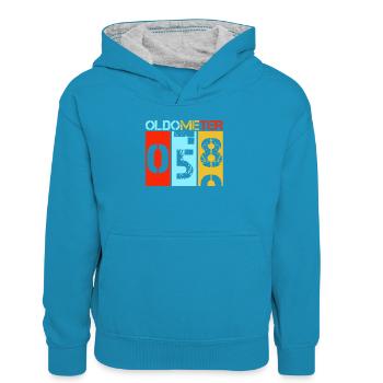 Oldometer 58 Retro Vintage Birthday Level Up - Kids’ Contrast Hoodie - peacock blue/heather grey - Front