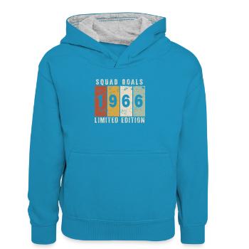 anniversaire 1966 - 60 ans - Sweat à capuche contrasté Enfant - bleu paon/gris chiné - Devant