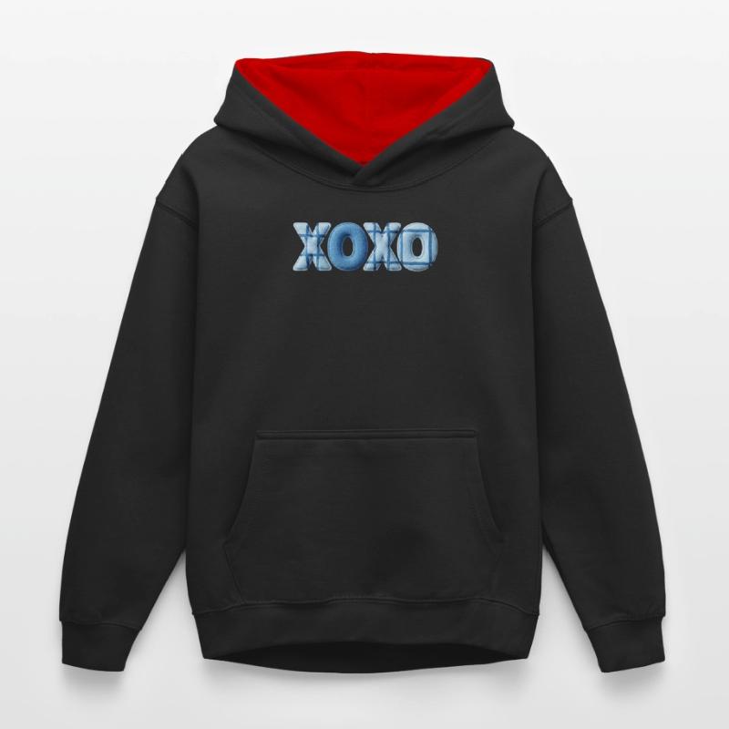 XOXO Patchwork Look mit Stoff Optik Kinder Kontrast-Hoodie
