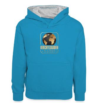 Berchtesgaden - Kinder Kontrast-Hoodie - Pfauenblau/Grau meliert - Vorne