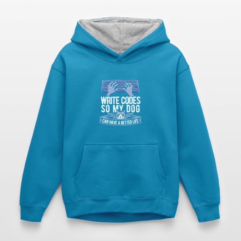 Entwickler Coder Programmierer Katze Kinder Kontrast-Hoodie