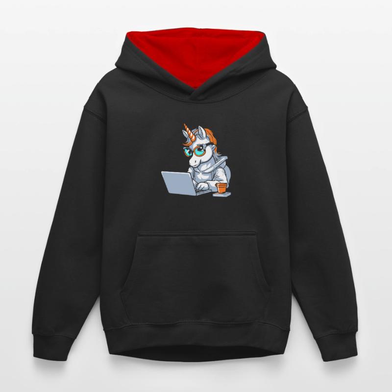 Entwickler Coder Programmierer Kaffee Kinder Kontrast-Hoodie