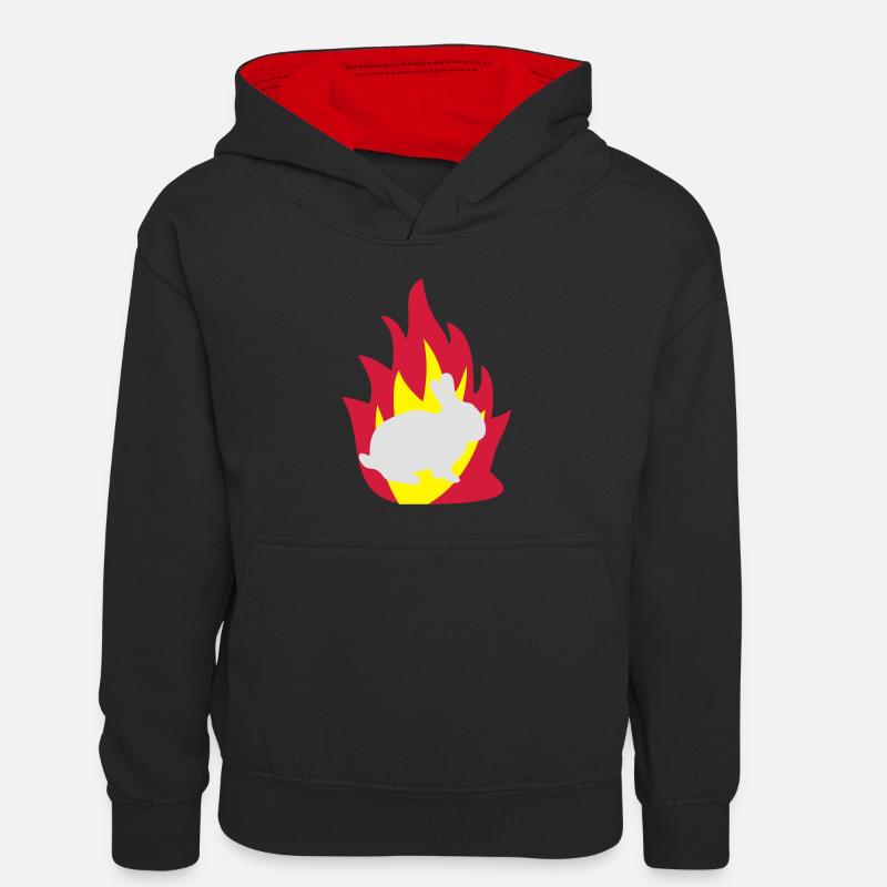 Lapin dans le feu - Sweat à capuche contrasté Enfant - noir/rouge
