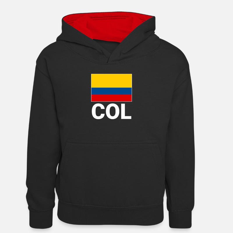Drapeau de la Colombie avec l’abréviation COL - Sweat à capuche contrasté Enfant - noir/rouge