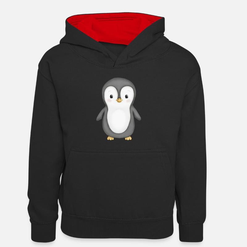 pingouin doux - Sweat à capuche contrasté Enfant - noir/rouge