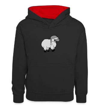Lustiges lachendes Schaf - Kinder Kontrast-Hoodie - Schwarz/Rot - Vorne