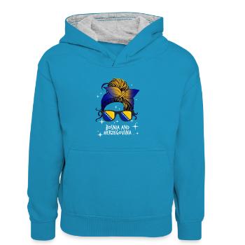 Bosnia and Herzegovina - Kids’ Contrast Hoodie - peacock blue/heather grey - Front
