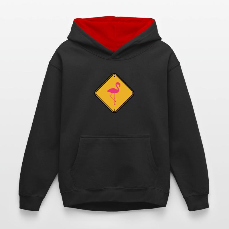 warning note caution caution shield danger fla Kids’ Contrast Hoodie