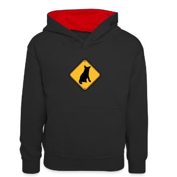 Vorsicht bissiger Hund - Kinder Kontrast-Hoodie - Schwarz/Rot - Vorne