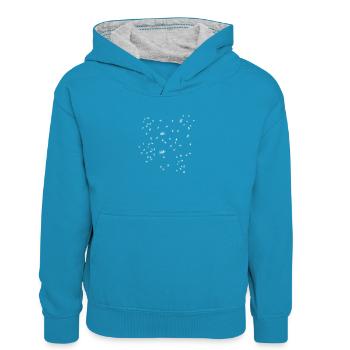 Mouches - Sweat à capuche contrasté Enfant - bleu paon/gris chiné - Devant