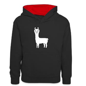 Lieblingstier Lama Alpaka - Kinder Kontrast-Hoodie - Schwarz/Rot - Vorne