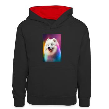 Samoyed Dog Pet Dogs Dog Colorful - Kids’ Contrast Hoodie - black/red - Front
