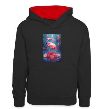 Flamingo Tier Rosa Colorful - Kinder Kontrast-Hoodie - Schwarz/Rot - Vorne