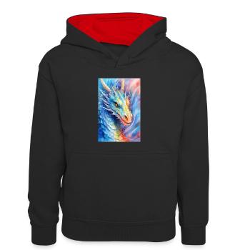 Dragon Mystique Dragon Fantaisie Aquarelle - Sweat à capuche contrasté Enfant - noir/rouge - Devant