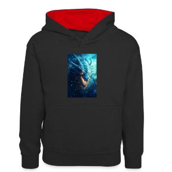 Drache Mystisch Drachen Fantasie Ice - Kinder Kontrast-Hoodie - Schwarz/Rot - Vorne