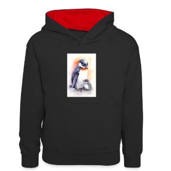 Pinguin Pinguine Tier Animal - Kinder Kontrast-Hoodie - Schwarz/Rot - Vorne
