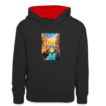 Affiche Venise - Sweat à capuche contrasté Enfant - noir/rouge - Devant
