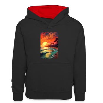 Vacances Vacances Vacances Vacanciers Vague - Sweat à capuche contrasté Enfant - noir/rouge - Devant