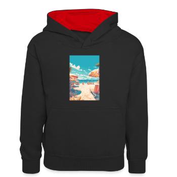 Vacances Vacances Vacances Vacanciers - Sweat à capuche contrasté Enfant - noir/rouge - Devant